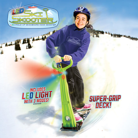 LED Ski Skooter Fold-up Snowboard Kick-Scooter for Snow Sports, Assorted Colors