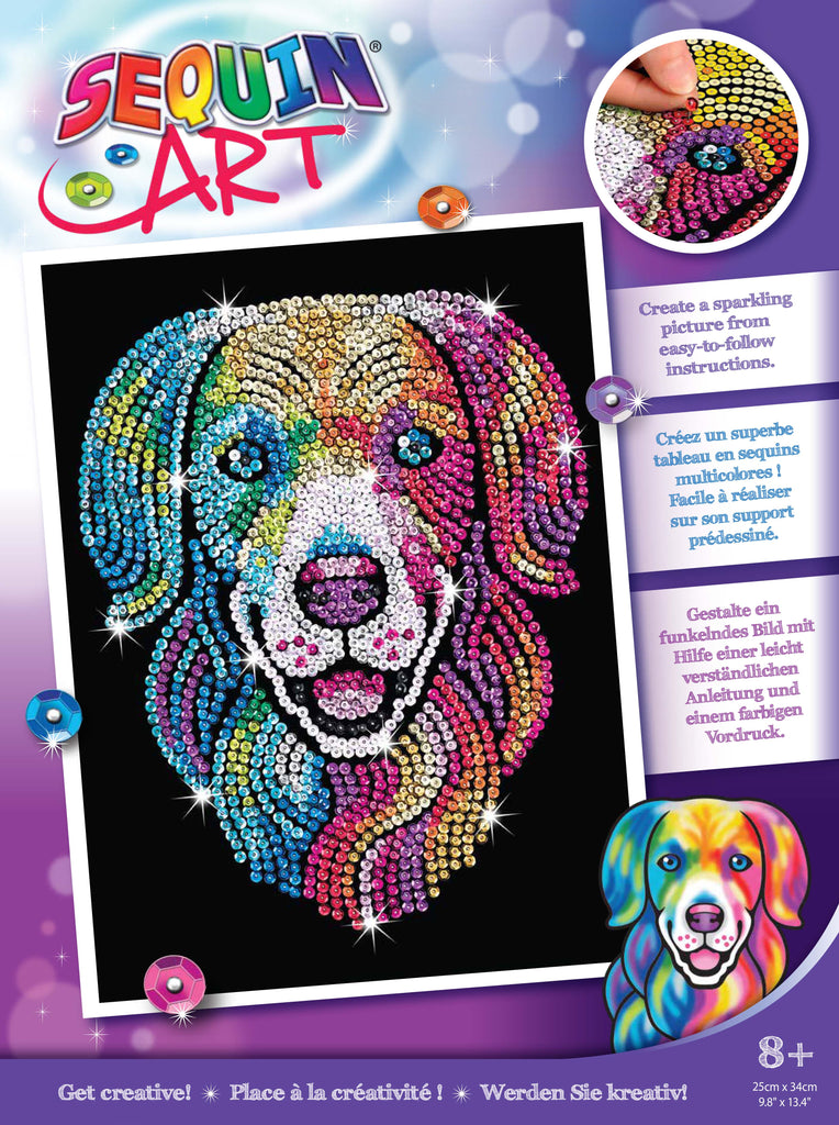 HARLEQUIN HOUND Sequin Art® Purple - Sparkling Rainbow Dog Art Picture -  GeospacePlay