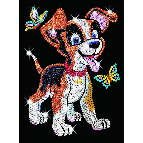 HARLEQUIN HOUND Sequin Art® Purple - Sparkling Rainbow Dog Art Picture -  GeospacePlay