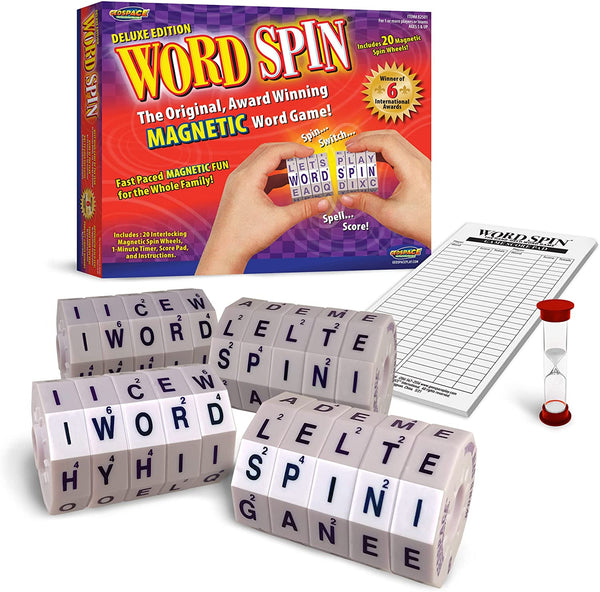 Deluxe WORD SPIN Family Edition Crossword Style Game with Magnetic Wheels