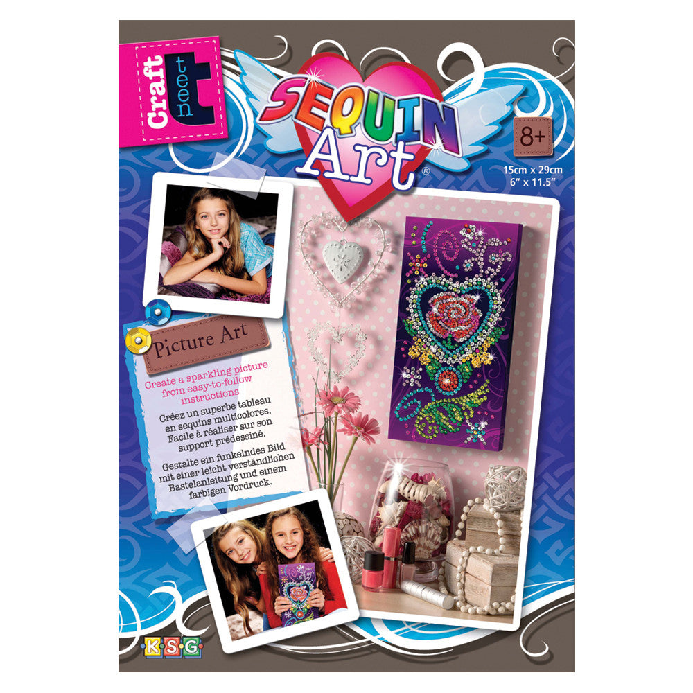 Rose-in-Heart Picture Kit - Sequin Art® Craft Teen Sparkling DIY Arts -  GeospacePlay